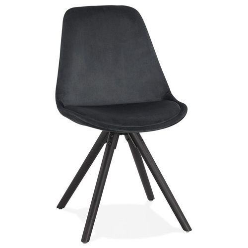 Chaise Vintage 'ricky' En Velours Noir Et Pieds En Bois Noir