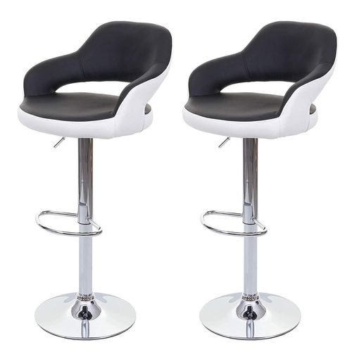 Lot De 2 Tabourets De Bar Avec Dossier Synthétique Noir Et Blanc Rotatif Et Réglable Tdb04041