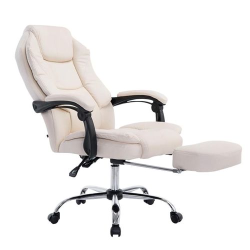 Fauteuil De Bureau Ergonomique En Synthétique Crème Avec Repose-Pieds Et Accoudoirs Bur10377