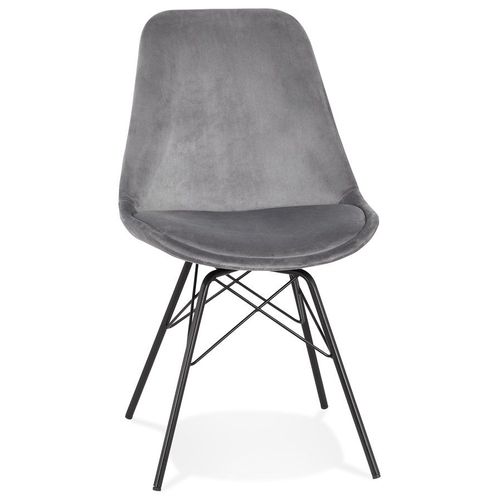 Chaise Design 'zazy' En Velours Gris Et Pieds En Métal Noir