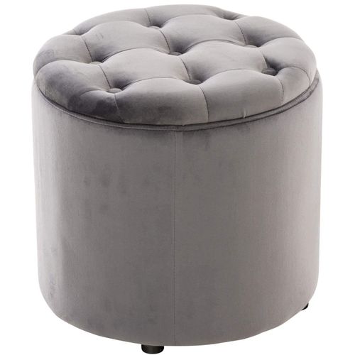 Pouf Tabouret Coffre Avec Espace De Rangement En Tissu Velours Gris 42x44cm Tabo10080