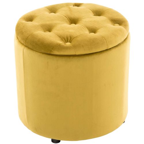 Pouf Tabouret Coffre Avec Espace De Rangement En Tissu Velours Jaune 42x44cm Tabo10078