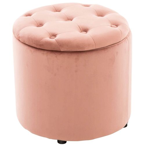 Pouf Tabouret Coffre Avec Espace De Rangement En Tissu Velours Rose 42x44cm Tabo10083