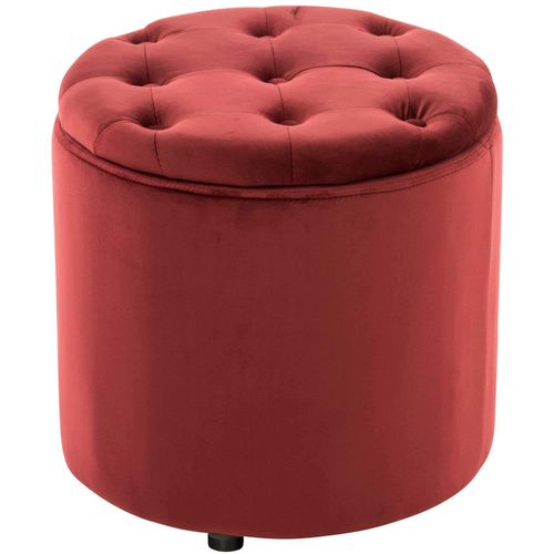 Pouf Tabouret Coffre Avec Espace De Rangement En Tissu Velours Rouge 42x44cm Tabo10079