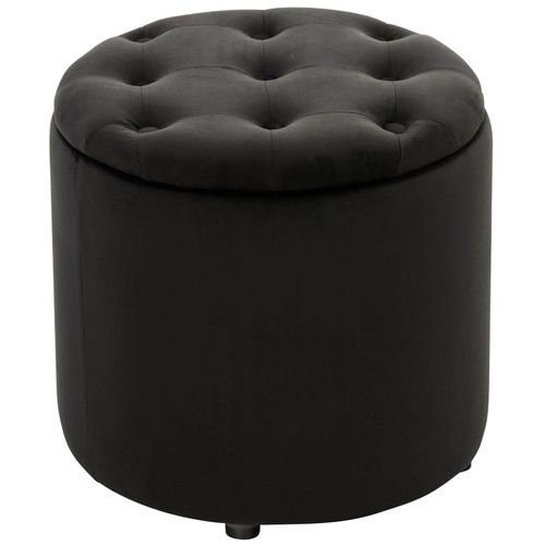 Pouf Tabouret Coffre Avec Espace De Rangement En Tissu Velours Noir 42x44cm Tabo10082