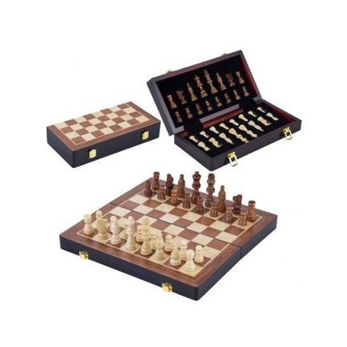 Coffret Jeu D'echecs Pliable En Bois 30 Cm - Echiquier Plateau Pliant - Mallette Format Voyage