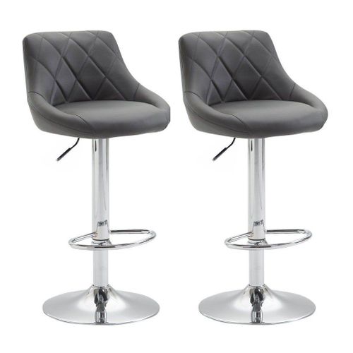 2x Tabourets De Bar En Synthétique Gris Pivotant Avec Repose-Pieds Tdb10080