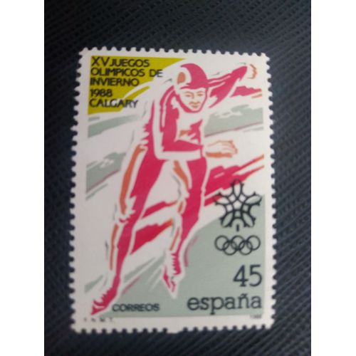 Timbre Espagne Y T 2548 Jeux Olympiques D'hiver De Calgary - Patinage Sur Glace 1988 ( 190708 )