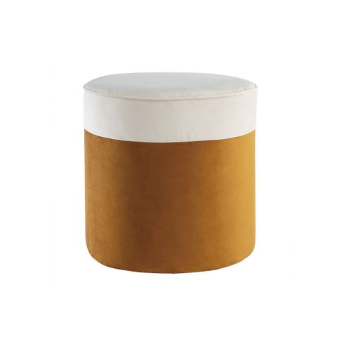 Pouf Design Bicolore En Velours Blanc Cr?Me Et Jaune Cumin D40 Cm Daisy