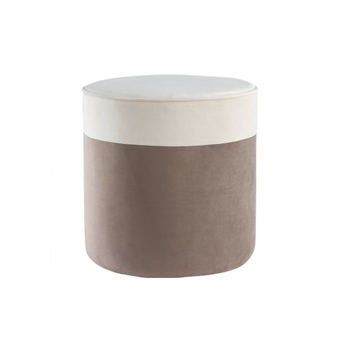 Pouf Design Bicolore En Velours Blanc Cr?Me Et Taupe D40 Cm Daisy
