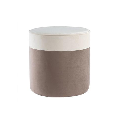 Pouf Design Bicolore En Velours Blanc Cr?Me Et Taupe D40 Cm Daisy
