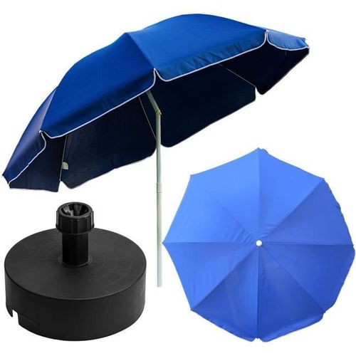 Kit De Parasol Avec Socle De Parasol En Couleur Bleu, Large D 240cm H 230cm Pied Graphite D 40cm Fonction Touristique