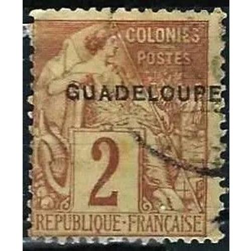 France, Ile De Guadeloupe, Colonie Française 1891, Beau Timbre Yvert 15, Type Alphée Dubois Des Colonies Générales De 1881, 2c. Lilas Brun Sur Paille, Surchargé Guadeloupe, Obli. Tbe