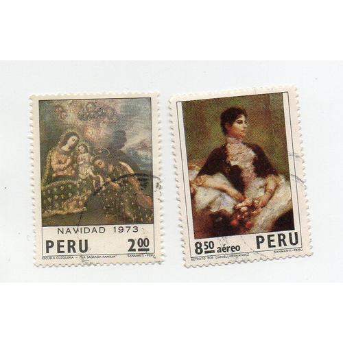 Pérou- Lot De 2 Timbres Oblitérés - Tableaux