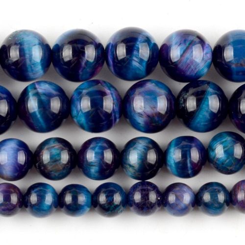 Collier En Pierre Naturelle Bicolore Bleu Étoilé Oeil De Tigre, Perles Rondes Amples Pour La Fabrication De Bijoux 6/8/10mm Bricolage Bracelet
