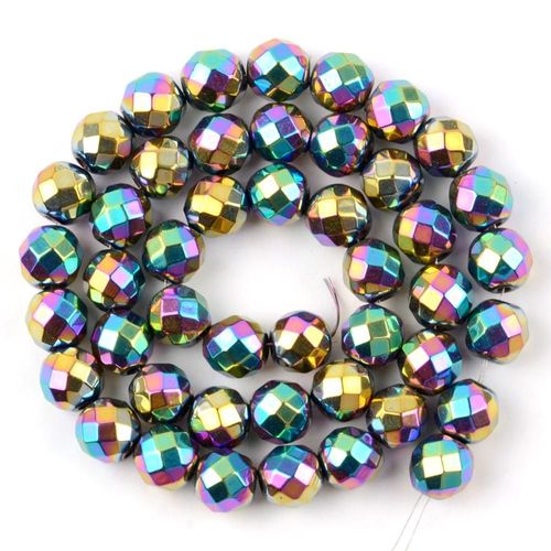 Perles En Pierre Hématite Multicolore À Facettes, Rondes, Amples, Naturelles, Pour La Fabrication De Bijoux, Bracelet Et Collier, Bricolage, 4/6/8/10mm