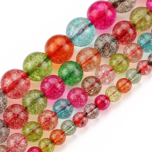 Perles Rondes De Tourmaline En Verre De Quartz Craquelé, Accessoires Pour La Fabrication De Bijoux Et De Bracelets, 15 Pouces, 6/8/10/12mm
