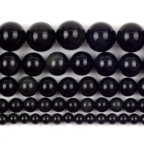 Perles Rondes En Obsidienne Noire Naturelle, Pour La Fabrication De Bijoux, 4/6/8/10/12mm, Bracelet Et Collier Faits À La Main, Vente En Gros