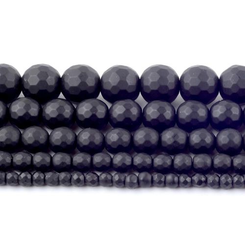 Perles Rondes En Onyx Pour La Fabrication De Bijoux, Agates Noires Polies À Facettes Naturelles, Entretoises Amples, 4/6/8/10/12mm, Bracelet Fait À La Main