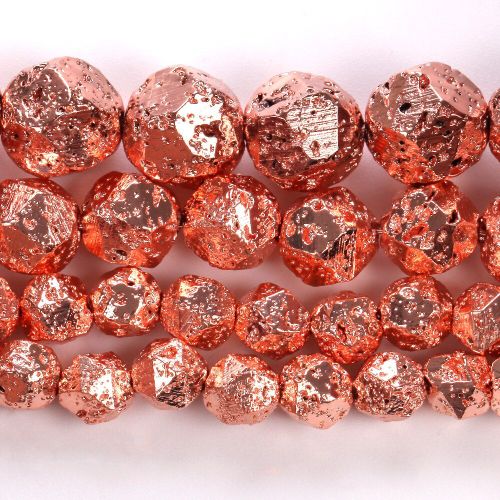 Perles Rondes En Hématite De Cuivre, Pierre Volcanique Naturelle À Facettes Or Rose, Perles D'espacement Amples Pour La Fabrication De Bijoux Bracelet Diy 6/8/10mm
