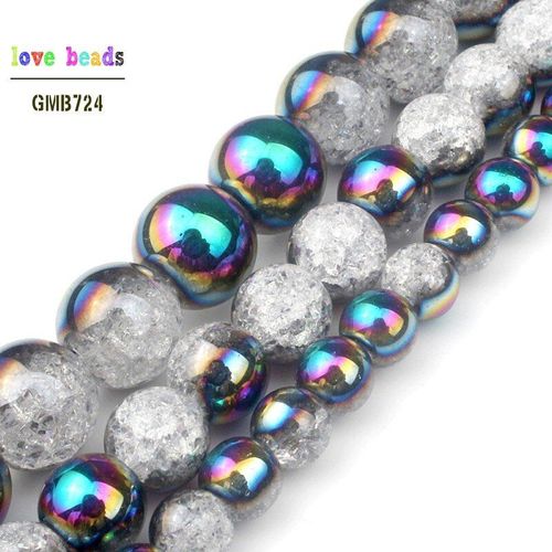 Cristal Craquelé Pour La Fabrication De Bijoux, Plaqué Sur Un Côté, Multicolore, Noir, Blanc, Neige, Bracelet Et Collier, 15 Pouces, 6/8/10/12mm
