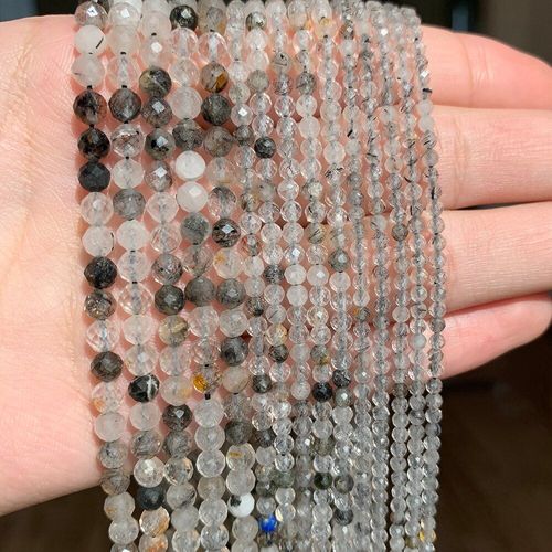 Perles Rondes Rutilées En Cristal Gris Naturel, Pour La Fabrication De Bijoux, Bracelet Cadeau, 15 Pouces, 2/3/4mm