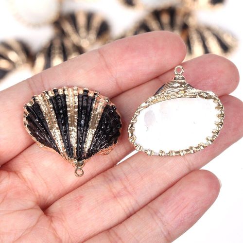 Pendentif En Coquillage Naturel Plaqué Or, 5 Pièces, Perles Colorées Pour Bricolage, Accessoires De Collier À Breloques Faits À La Main