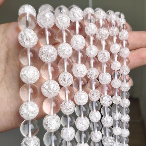 Perles Rondes En Cristal Craquelé De Haute Qualité, Blanc Neige, Perles De Quartz Transparentes Pour La Fabrication De Bijoux, Accessoires 15 ''6 12mm, Bracelets À Faire Soi Même