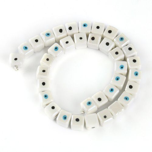 Perles Carrées Mauvais Yeux En Céramique Porcelaine, Perles D'espacement Amples Pour Bricolage Bijoux Faits À La Main Bracelet Collier Artisanat 15 Pouces
