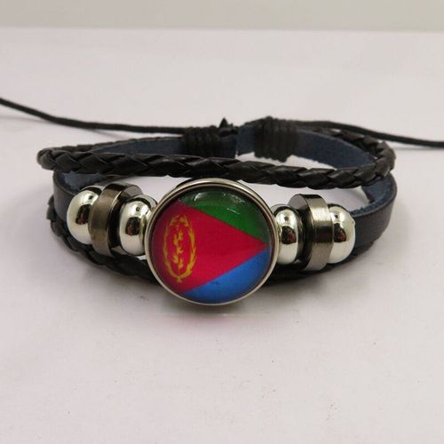 Bracelet En Cuir Avec Drapeau Érythréen, Breloque Pour Hommes Et Femmes, Perle De Verre, Cadeau D'amitié