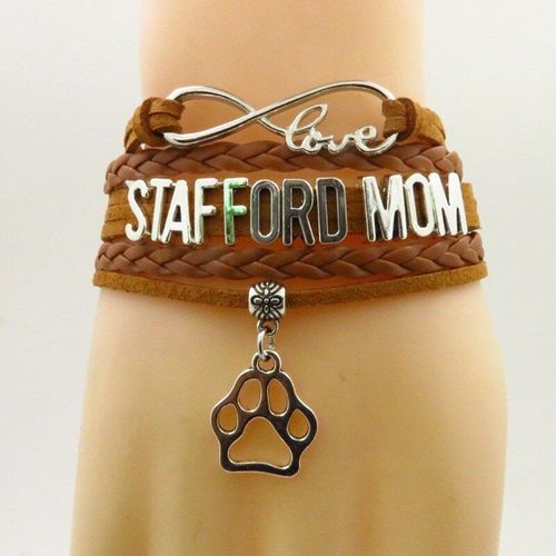 Bracelet De Maman De Mode Amour Stafford Chien Patte Charme Stafford Chien Bracelets En Cuir Noir Bracelet Stafford
