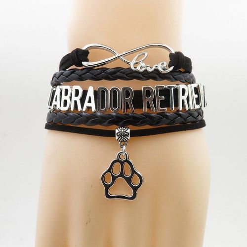 Bracelet Labrador Retriever En Cuir Noir Pour Femme, Breloque En Forme De Patte De Chien, Cadeau Idéal