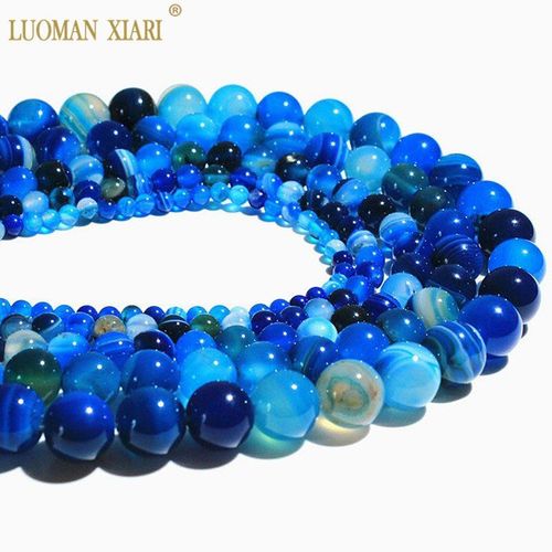 Perles En Pierre Naturelle, Aaa +, Rayures Bleues, Onyx, Agate, Pour La Fabrication De Bijoux, Collier 4/6/8/10/12mm, Vente En Gros, 15 Pouces