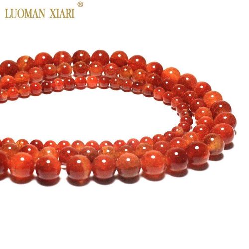 Perles Rondes En Pierre Naturelle, Agates De Feu Craquelées De Glace Rouge Pour La Fabrication De Bijoux, Collier De 6/8/10mm, 15 Pouces, Vente En Gros