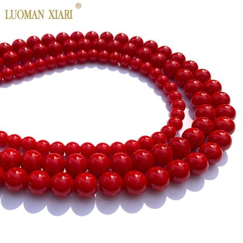 Perles De Corail Rouge Imitant La Solidité, Pour La Fabrication De Bijoux, Collier De 6/8mm, 15 Pouces, Vente En Gros