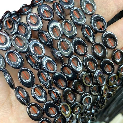 Perles En Pierre Naturelle Hématite Noire, Perles Géométriques Ovales Plates Pour La Fabrication De Bijoux, Bricolage, Bracelet Et Collier, 10x14mm, Vente En Gros