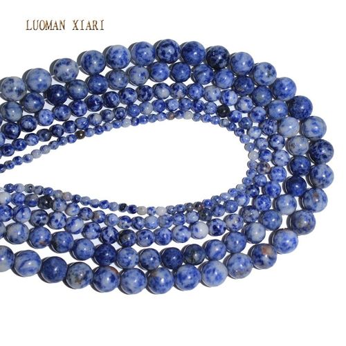 Perles De Pierre Naturelle Sodalite À Pois Blancs Et Bleus, Pour La Fabrication De Bijoux, Collier De 4mm 6mm 8mm 10mm 12mm