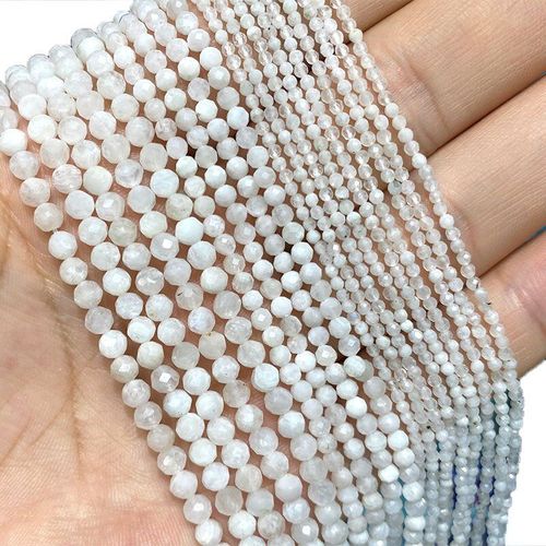 Pierres Précieuses 100% Naturelles, Pierre De Lune Blanche, Perles Rondes À Facettes Pour La Fabrication De Bijoux, Bracelet Et Collier, 2mm 3mm 4mm, Vente En Gros