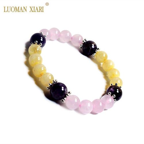 Bracelet En Pierre Ronde Naturelle Aaa 100%, Perles De Cristal Rose, Quartz Améthystes, Citrine Élastique, Bijoux Pour Femmes, Cadeau Pour Petite Amie