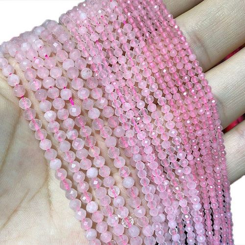 Pierres Précieuses 100% Naturelles, Quartz Rose, Perles Rondes À Facettes Pour La Fabrication De Bijoux, Bricolage, Bracelet Et Collier, 2mm 3mm 4mm, Vente En Gros