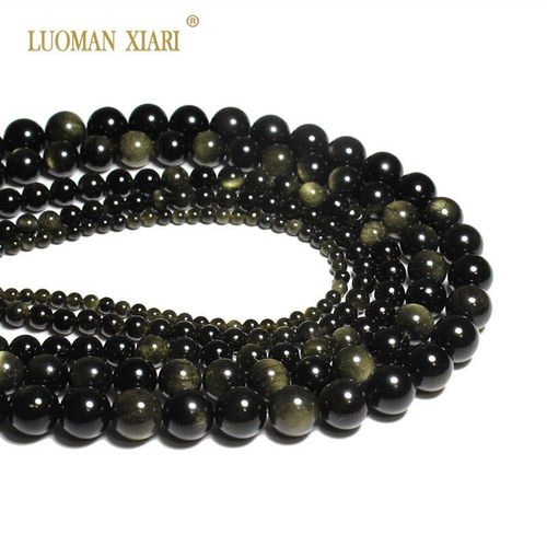 Perles Rondes En Obsidienne Dorée, Pierre Naturelle, Pour La Fabrication De Bijoux, Collier 4/6/8/10/Bracelet À Bricoler Soi Même Mm, Brin 15 '', Vente En Gros, 12/14