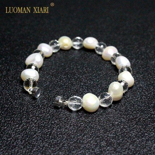 Bracelets En Perles D'eau Douce Blanches 100% Naturelles Pour Femmes, Bijoux Avec Perles En Cristal, Aimant, Cadeau, 18.5 19cm, Vente En Gros