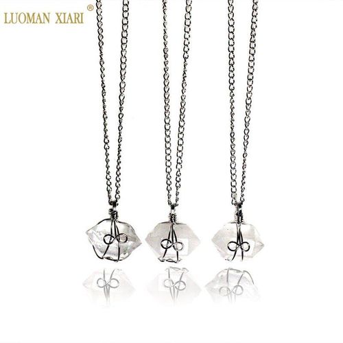 Collier En Cristal Blanc Naturel Tendance, 1 Pièce, Design Rhombique, Chaîne Argentée, Pendentif En Quartz, Cadeau Pour Femmes Et Filles