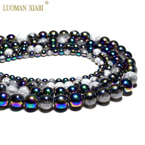 Perles En Pierre De Verre Craquelé, Plaqué Sur Un Côté, Coloré, Blanc, Neige, Pour La Fabrication De Bijoux, Bricolage, Bracelet, Collier, Naturel, Vente En Gros