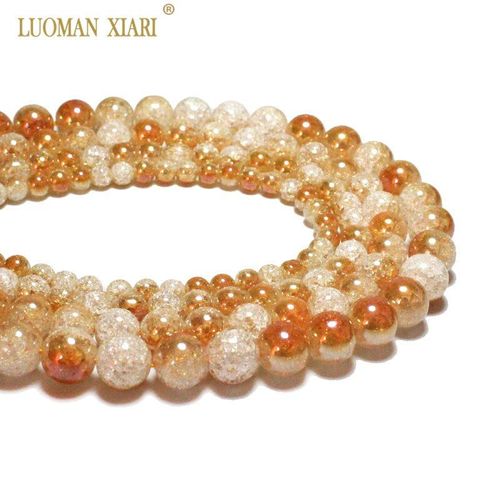 Perles En Pierre De Cristal Craquelée, Plaqué Sur Un Côté, Orange, Blanc, Neige, Pour La Fabrication De Bijoux, Bricolage, Bracelet, Collier, 6 12mm, Vente En Gros