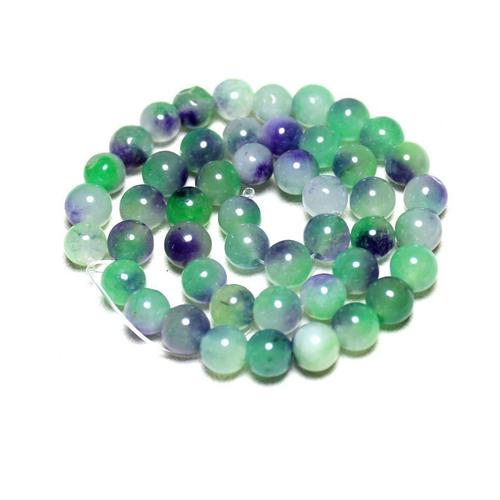 Perles Pour La Fabrication De Bijoux, Pierres Rondes Naturelles, Blanches, Vertes Et Violettes, Bricolage, Bracelet, Collier, Brin De 8mm, 15 Pouces, Vente En Gros