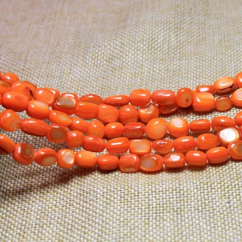 Perles De Coquillage Naturel En Forme De Gravier, Teinte Orange, Pour La Fabrication De Bijoux, Collier À Trou Droit, 5 8mm, 15 '', Vente En Gros