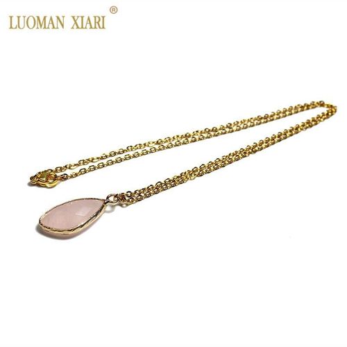 Pendentif En Pierre Naturelle 18 "", Plaqué Or, Chaîne En Acier, Fermoir À Homard, Améthystes, Cristal Rose, Labradorite, Vente En Gros