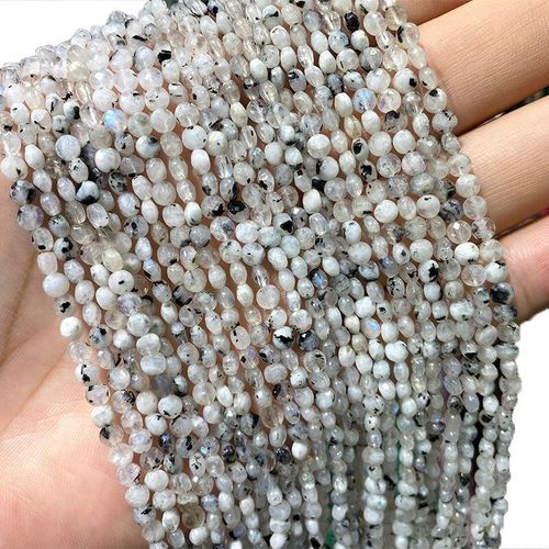 Perles Rondes À Facettes En Forme De Disque Pour La Fabrication De Bijoux, 100% Naturel, Point Noir, Pierre De Lune, Bricolage, Bracelet Et Collier, 4mm, Vente En Gros