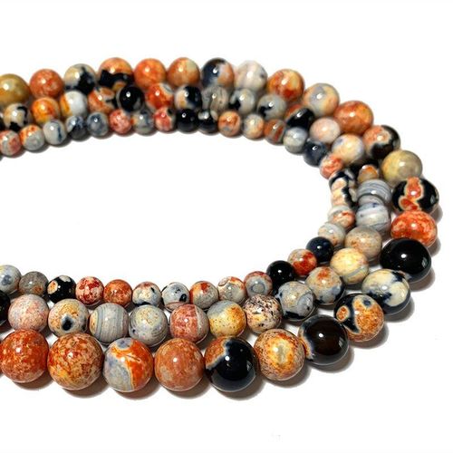 Perles Rondes En Pierre Naturelle, Agates De Feu Orange Noir Pour La Fabrication De Bijoux, Bracelet Et Collier Fait À La Main 6/8/10mm 15 '', Vente En Gros